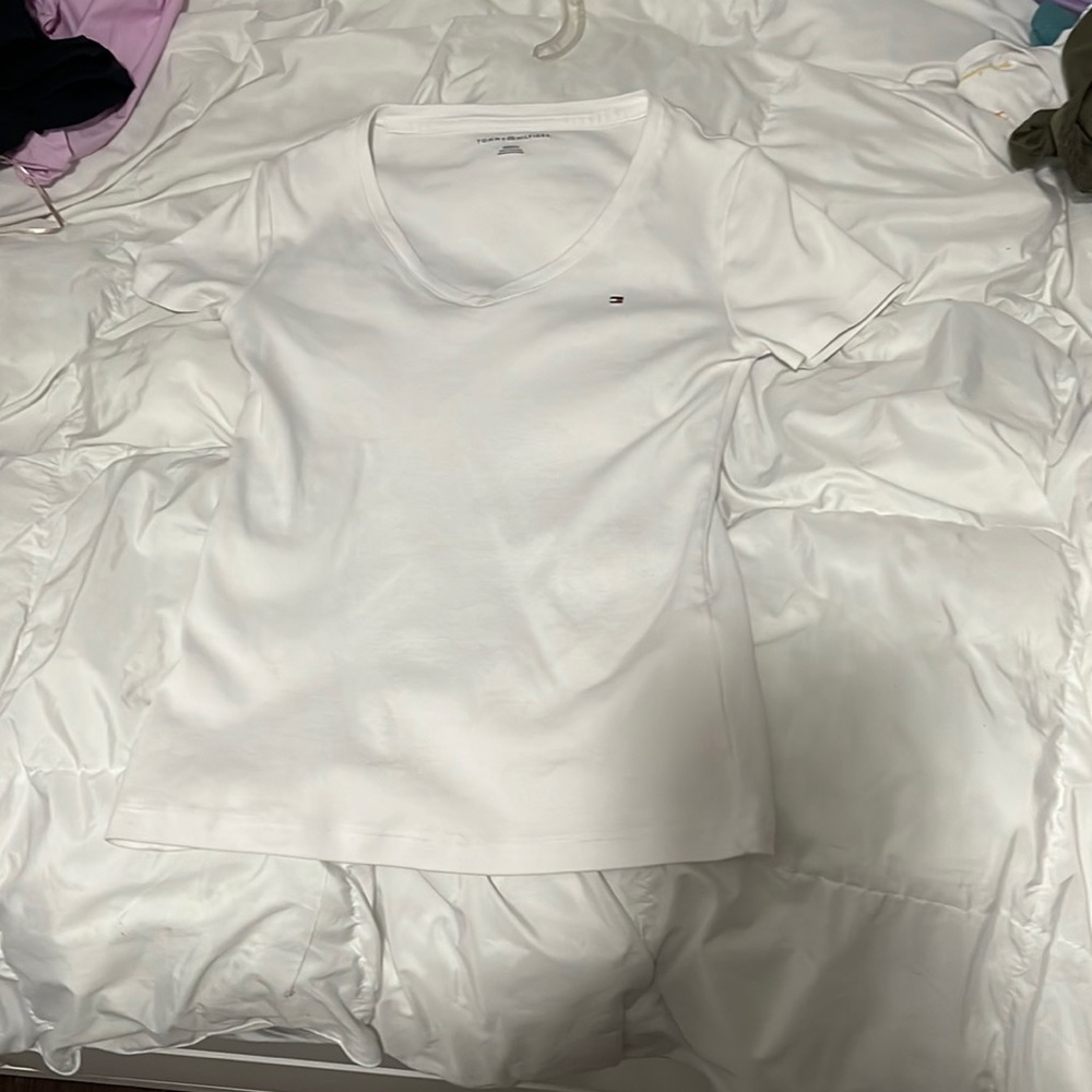 Plain V neck white shirt